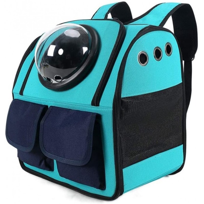 Rucsac cu bula de astronaut , buzunare frontale,  turcoaz cu bleumarin , 36 cm , doty [4]