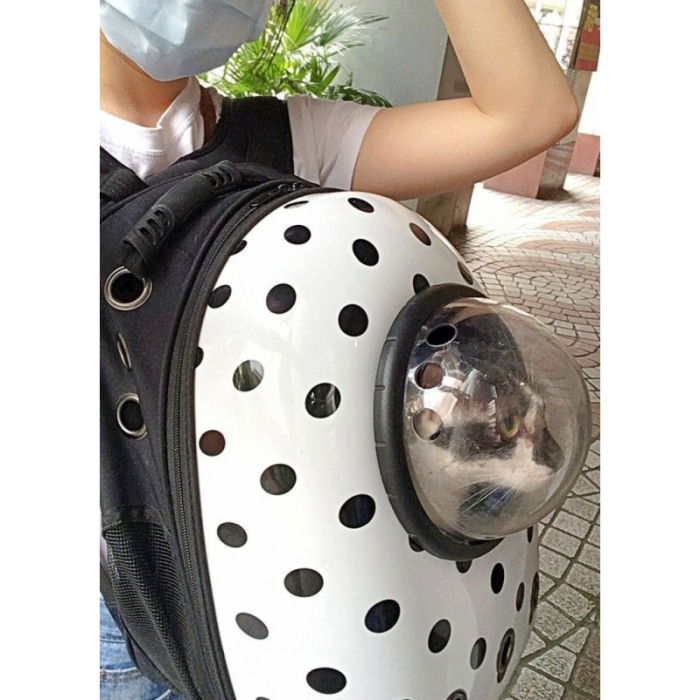 Rucsac cu capsula astronaut, pentru transportul animalelor de companie mici, cu buline, alb/negru, Doty.® [3]