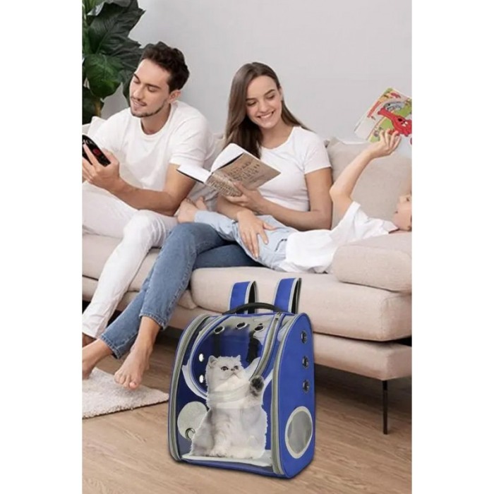 Rucsac full geam, pentru transportul animalelor de companie mici, albastru, 40 cm, Doty® [5]