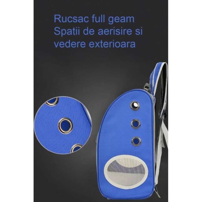 Rucsac full geam, pentru transportul animalelor de companie mici, albastru, 40 cm, Doty® [9]