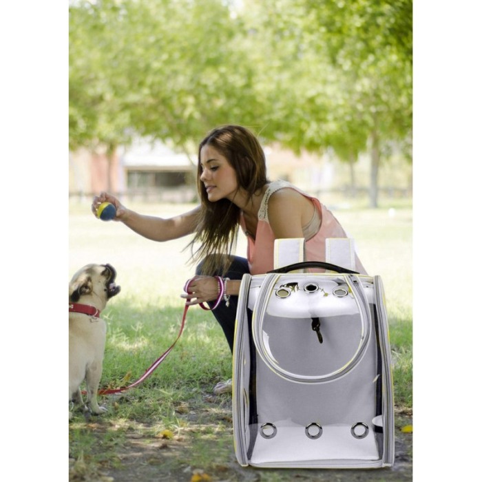 Rucsac full geam, pentru transportul animalelor de companie mici, gri, 40 cm, Doty® [4]