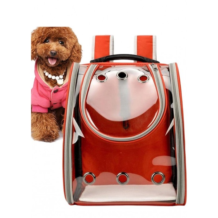 Rucsac full geam, pentru transportul animalelor de companie mici, rosu, 40 cm, Doty® [4]