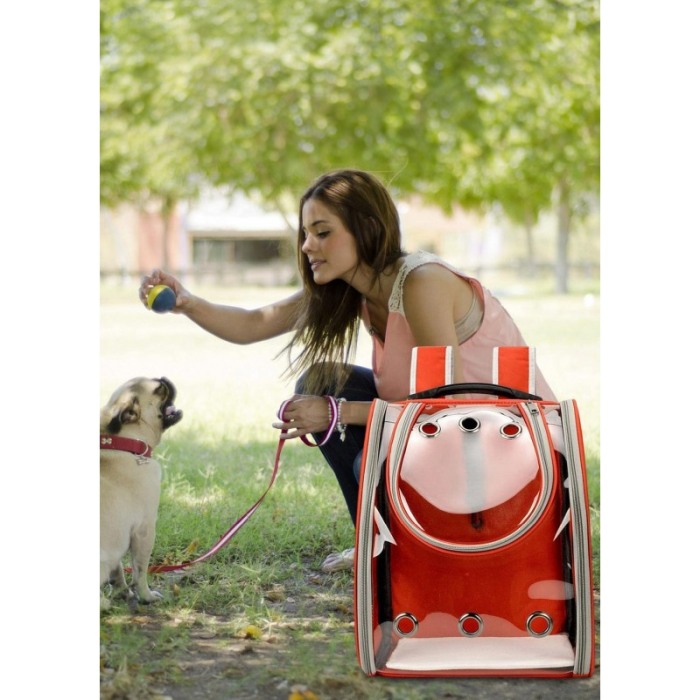Rucsac full geam, pentru transportul animalelor de companie mici, rosu, 40 cm, Doty® [5]