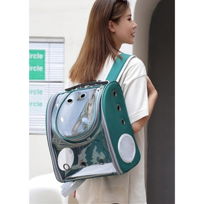 Rucsac full geam, pentru transportul animalelor de companie mici, verde, 40 cm, Doty® [7]