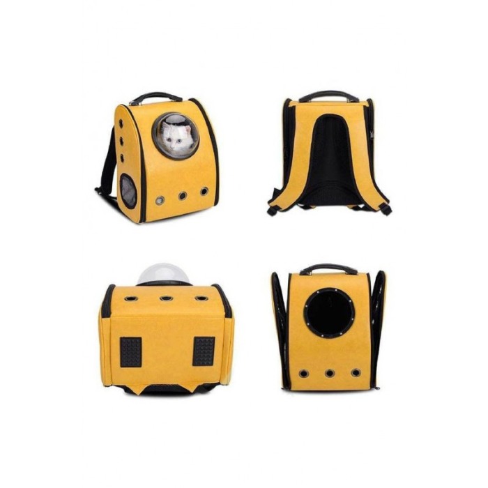 Rucsac galben cu capsula astronaut, pentru caini si pisici de talie mica ,spatiu respirabil , piele ecologica 39 cm Doty [2]