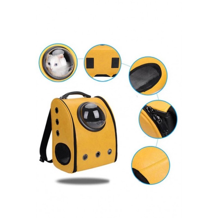 Rucsac galben cu capsula astronaut, pentru caini si pisici de talie mica ,spatiu respirabil , piele ecologica 39 cm Doty [4]