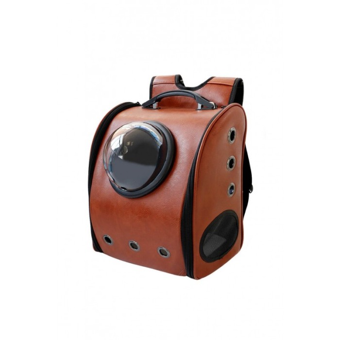 Rucsac maro cu capsula astronaut, pentru caini si pisici de talie mica ,spatiu respirabil , piele ecologica 39 cm ,Doty [7]