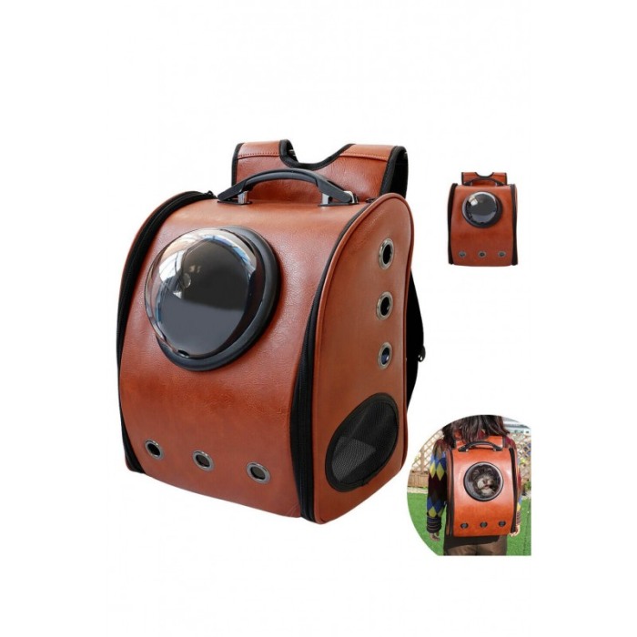 Rucsac maro cu capsula astronaut, pentru caini si pisici de talie mica ,spatiu respirabil , piele ecologica 39 cm ,Doty [3]