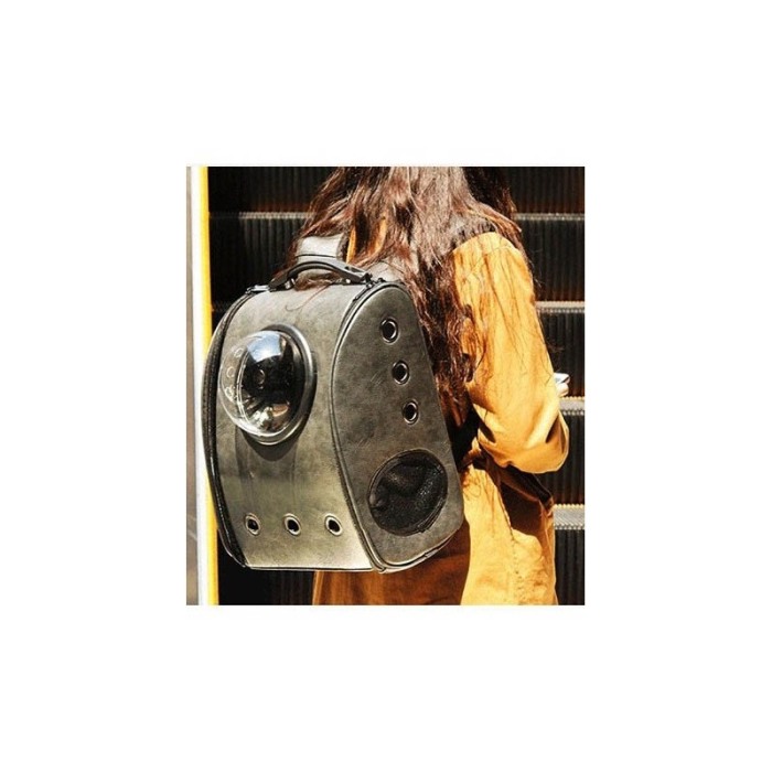 Rucsac negru  cu capsula astronaut, pentru caini si pisici de talie mica ,spatiu respirabil , piele ecologica 39 cm Doty [7]