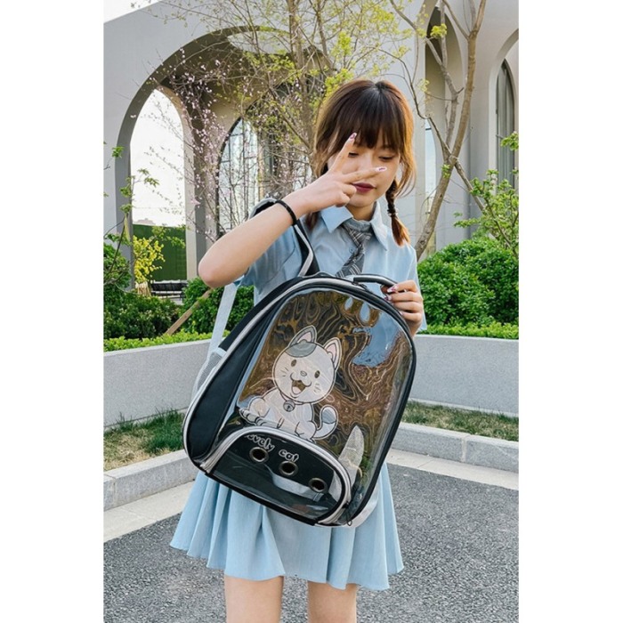 Rucsac pentru animale de companie de talie mica PetBackpack, spatii aerisire, spate transparent, 45x35x17cm, negru, Doty® [3]