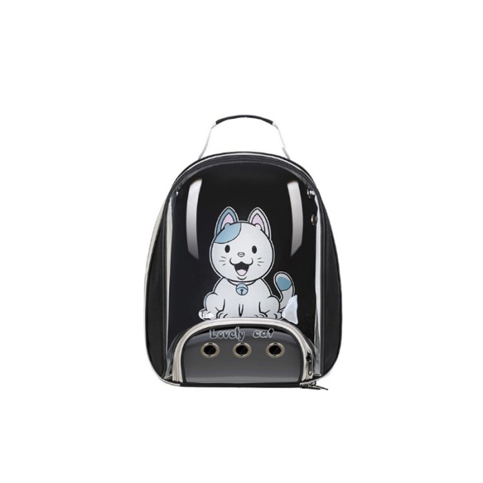 Rucsac pentru animale de companie de talie mica PetBackpack, spatii aerisire, spate transparent, 45x35x17cm, negru, Doty® [2]