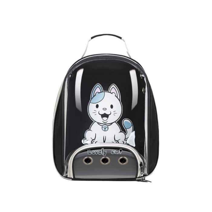 Rucsac pentru animale de companie de talie mica PetBackpack, spatii aerisire, spate transparent, 45x35x17cm, negru, Doty® [5]