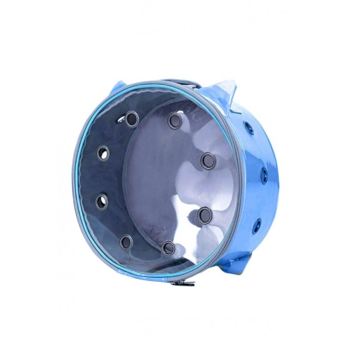 Rucsac rotund Zeze pentru caini si pisici de talie mica, capac transparent, design sidefat cu urechi,orificii aerisire,albastru, [4]
