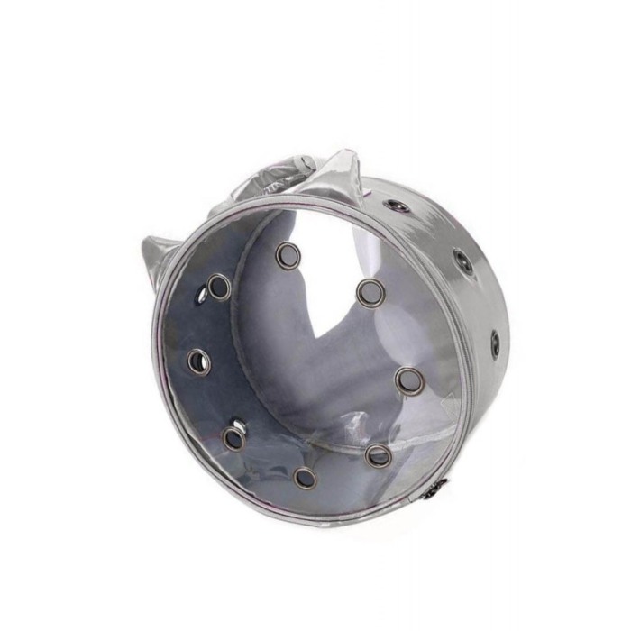 Rucsac rotund Zeze pentru caini si pisici de talie mica, capac transparent, design sidefat cu urechi,orificii aerisire,gri,doty [4]