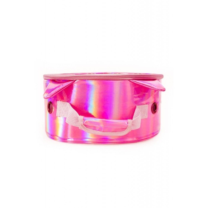 Rucsac rotund Zeze pentru caini si pisici de talie mica, capac transparent, design sidefat cu urechi,orificii aerisire,roz cicla [4]