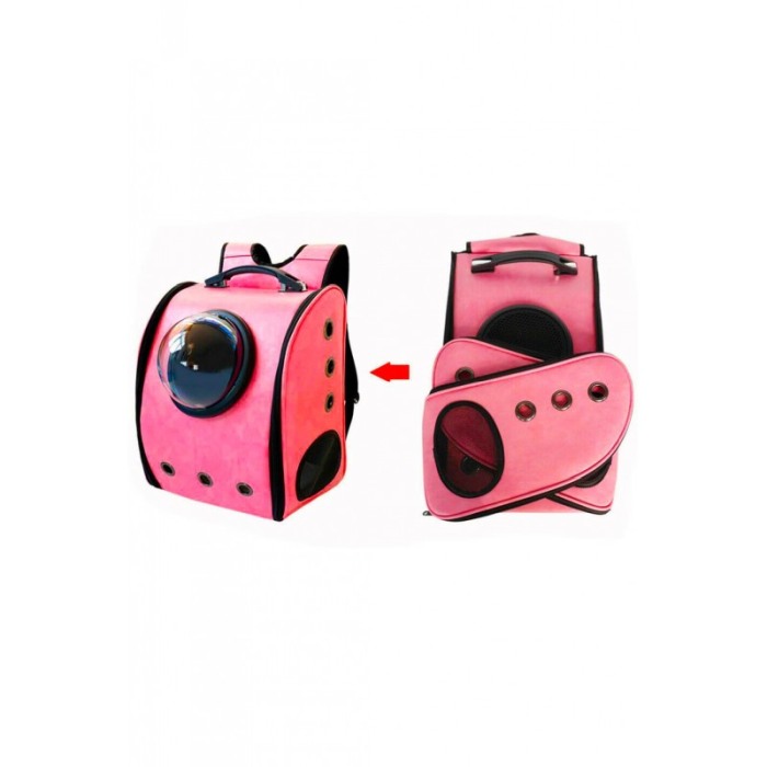 Rucsac roz cu capsula astronaut, pentru caini si pisici de talie mica ,spatiu respirabil , piele ecologica 39 cm Doty [3]