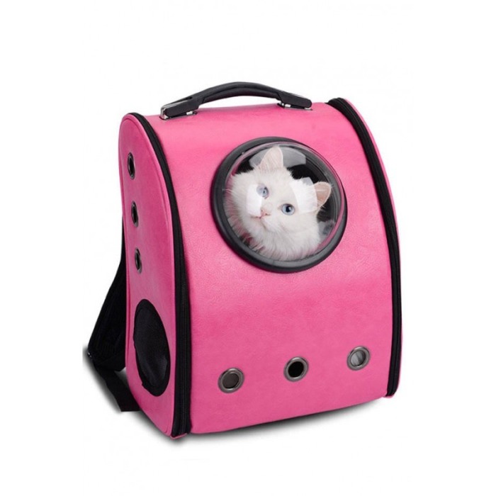 Rucsac roz cu capsula astronaut, pentru caini si pisici de talie mica ,spatiu respirabil , piele ecologica 39 cm Doty [2]