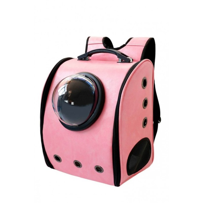 Rucsac roz pudra cu capsula astronaut, pentru caini si pisici de talie mica ,spatiu respirabil , piele ecologica 39 cm Doty [1]