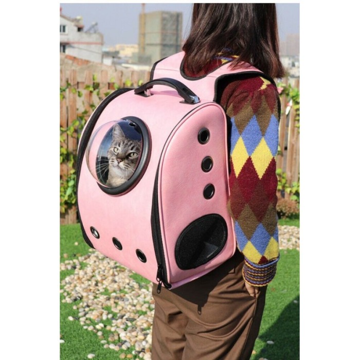 Rucsac roz pudra cu capsula astronaut, pentru caini si pisici de talie mica ,spatiu respirabil , piele ecologica 39 cm Doty [4]