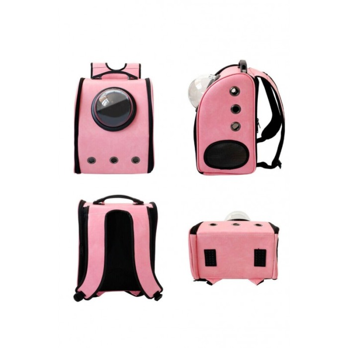 Rucsac roz pudra cu capsula astronaut, pentru caini si pisici de talie mica ,spatiu respirabil , piele ecologica 39 cm Doty [3]