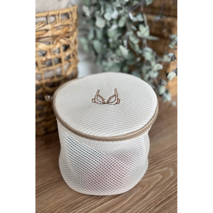 Sac pentru spalarea sutienelor la masina de spalat rufe BraProtection, poliester, inchidere cu fermoar, 28x19cm, crem, Doty®️ [2]