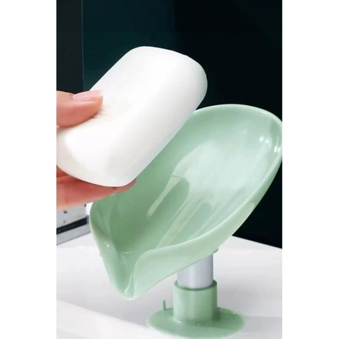 Savoniera LeafSoap Doty®, tip frunza, cu ventuza, orificiu de scurgere, 13 cm, din ABS, verde deschis [5]