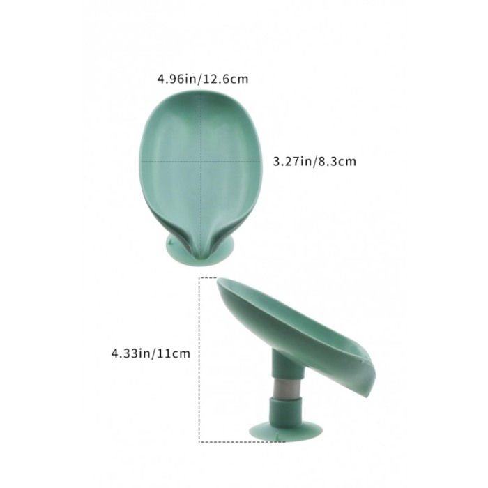 Savoniera LeafSoap Doty®, tip frunza, cu ventuza, orificiu de scurgere, 13 cm, din ABS, verde deschis [6]