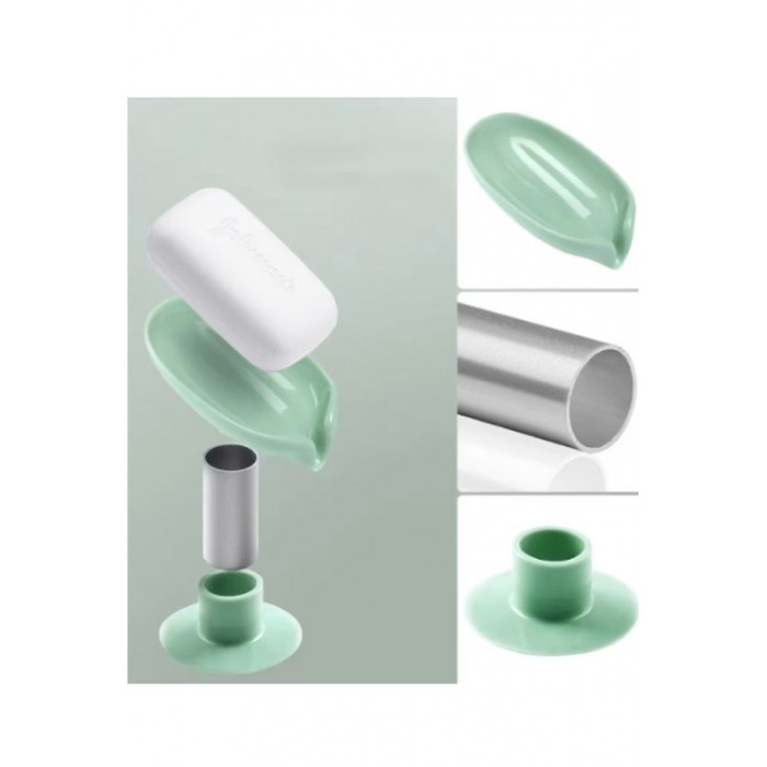 Savoniera LeafSoap Doty®, tip frunza, cu ventuza, orificiu de scurgere, 13 cm, din ABS, verde deschis [3]