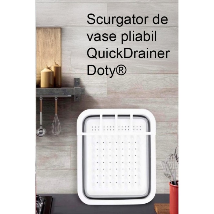 Scurgator de vase pliabil QuickDrainer Doty®, cu suport , din silicon, cu picurator, 5L, 36x31x11.5 cm, alb/gri [5]
