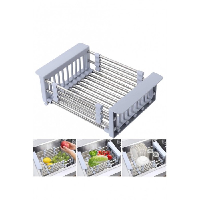 Scurgator Easy Drain pentru vesela, fructe sau legume, ajustabil, plastic si inox, gri, 43 cm, Doty®️ [2]