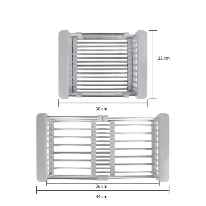 Scurgator Easy Drain pentru vesela, fructe sau legume, ajustabil, plastic si inox, gri, 43 cm, Doty®️ [8]
