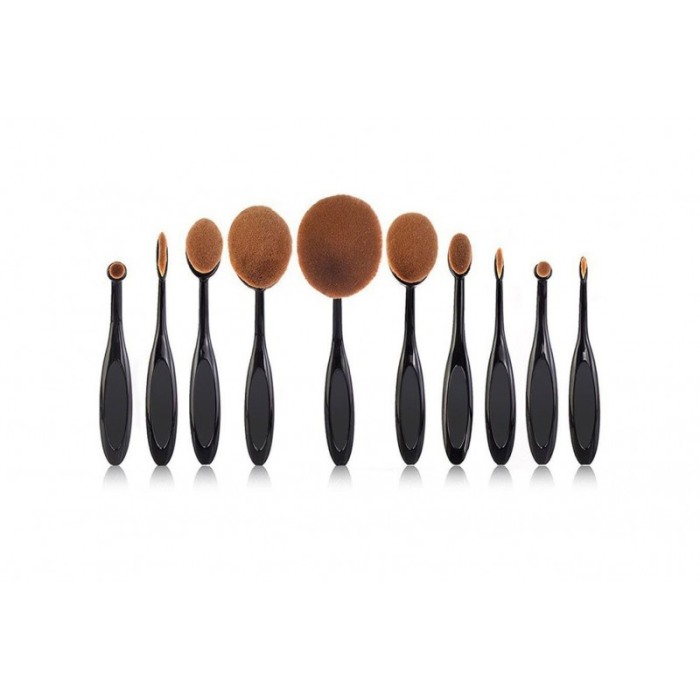 Set 10  pensule ovale pentru machiaj, peri naturali, materiale de calitate,codita ergonomica,negru, doty [8]
