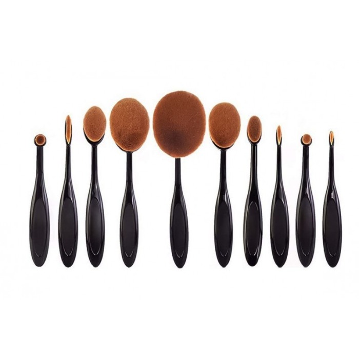 Set 10  pensule ovale pentru machiaj, peri naturali, materiale de calitate,codita ergonomica,negru, doty [2]
