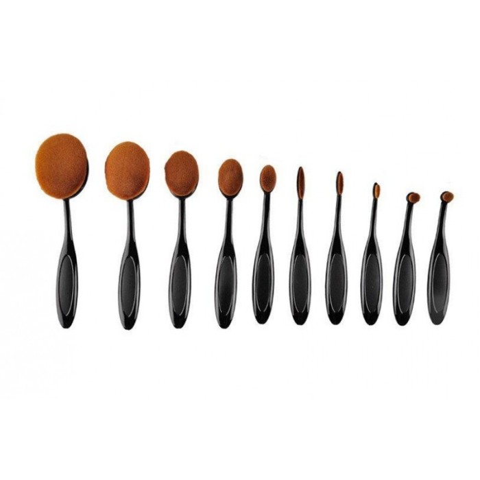 Set 10  pensule ovale pentru machiaj, peri naturali, materiale de calitate,codita ergonomica,negru, doty [10]