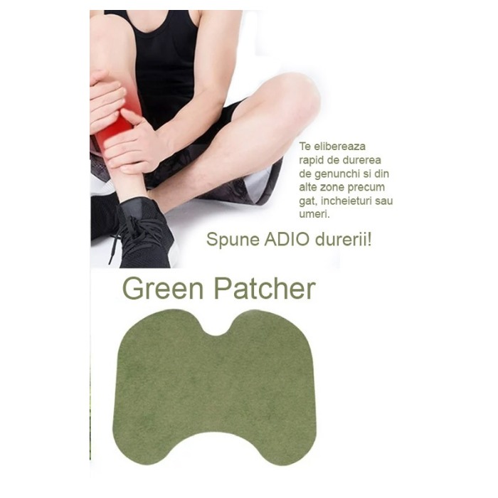 Set 10 plasturi Green Patcher Doty.ro®, pentru dureri de genunchi, gat, spate sau umar, 13x9 cm, verde [8]