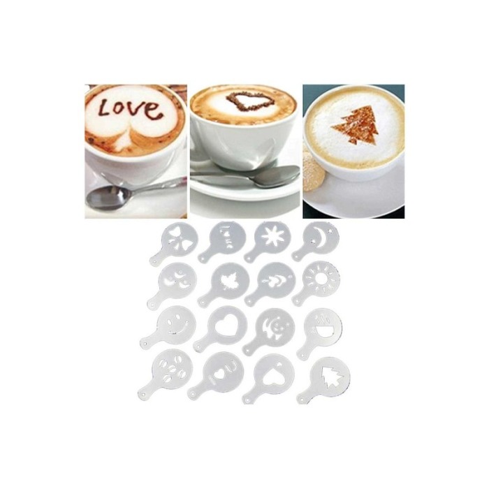 Set 16 forme de ornat cafea sau prajituri CoffeeArt, din plastic, reutilizabile, transparente, D [2]