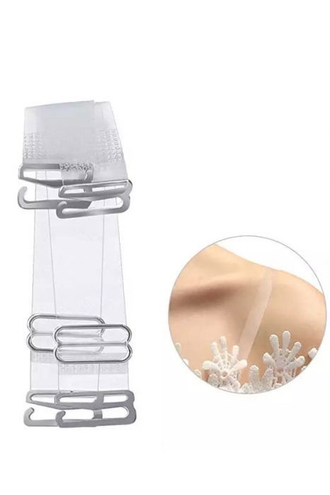 Set 2 bretele pentru sutien InvisibleBra, din silicon, transparente, cu detalii metalice 35x1 cm, reglabile, Doty [1]