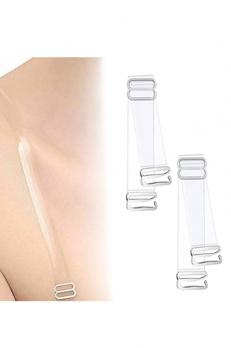 Set 2 bretele pentru sutien InvisibleBra, din silicon, transparente, cu detalii metalice 35x1 cm, reglabile, Doty [5]