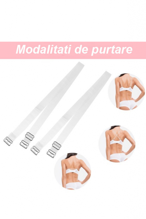 Set 2 bretele pentru sutien InvisibleBra, din silicon, transparente, cu detalii metalice 35x1 cm, reglabile, Doty [3]