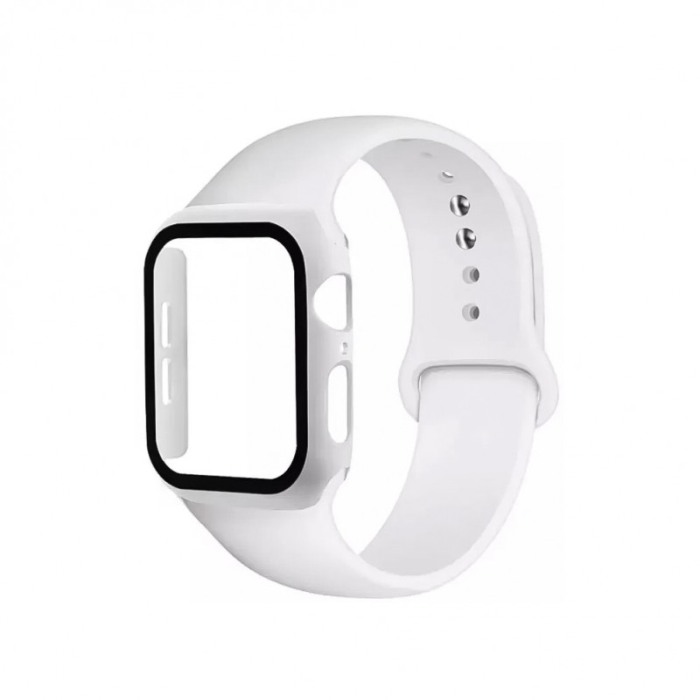 Set 2 in 1 curea din silicon si husa protectie ecran pentru Apple Watch series 1/2/3/4/5 ,materiale de calitate,38 mm,alb [1]