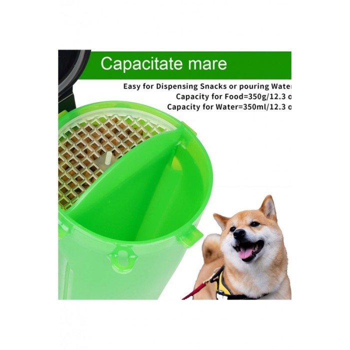 Set 2 in 1 Dispenser portabil Doublecupup Doty® pentru animale, cu 2 boluri pliabile, hrana solida/lichida, 350g/350ml, verde [3]