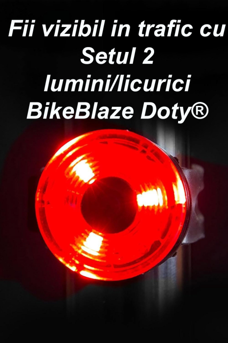 Set 2 lumini de avertizare bicicleta LED, BikeBlaze Doty®, 2.8x2.5 cm, rosu/alb [8]