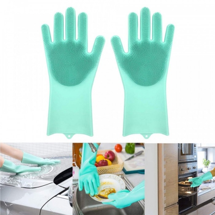 Set 2 manusi multifunctionale din silicon de inalta calitate, peri din silicon pentru spalat vasele, rezistente la temperaturi r [5]