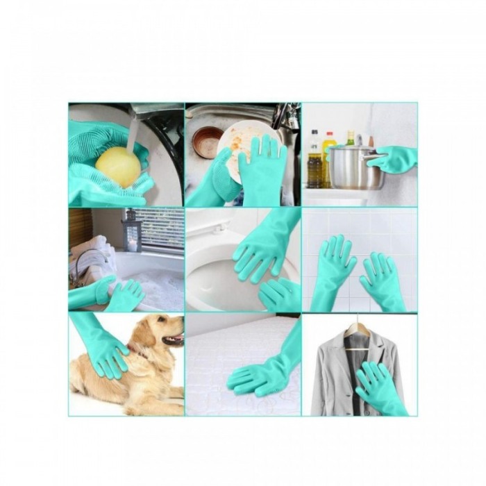 Set 2 manusi multifunctionale din silicon de inalta calitate, peri din silicon pentru spalat vasele, rezistente la temperaturi r [6]
