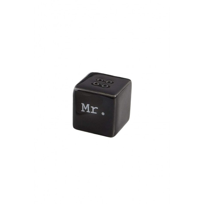 Set 2 solnite ceramice Geometric Mr. & Mrs., sare si piper, alb/negru [6]