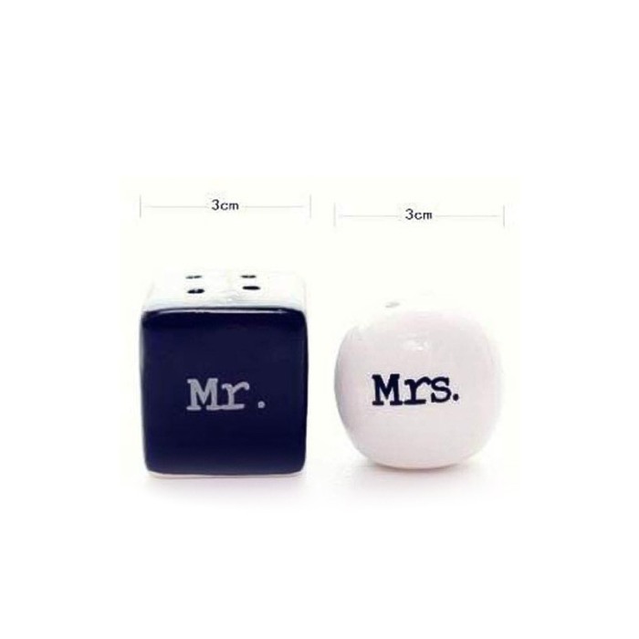 Set 2 solnite ceramice Geometric Mr. & Mrs., sare si piper, alb/negru [2]