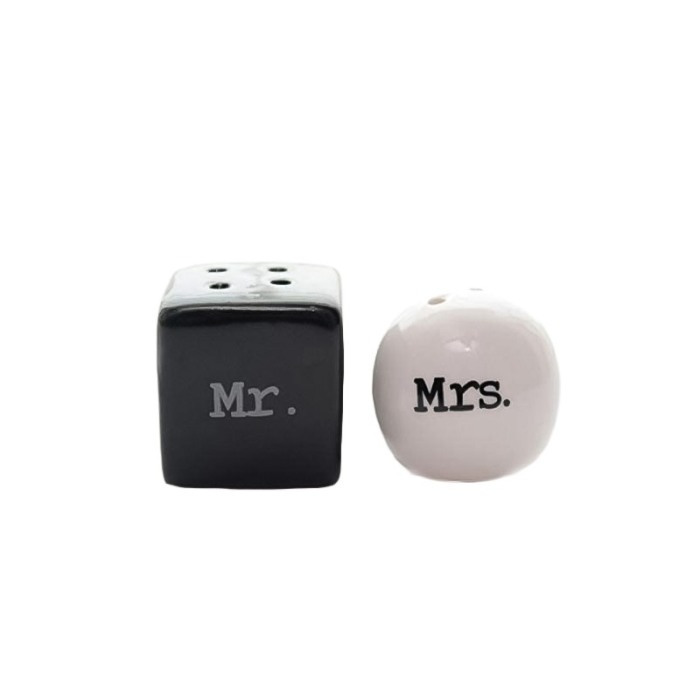 Set 2 solnite ceramice Geometric Mr. & Mrs., sare si piper, alb/negru [3]