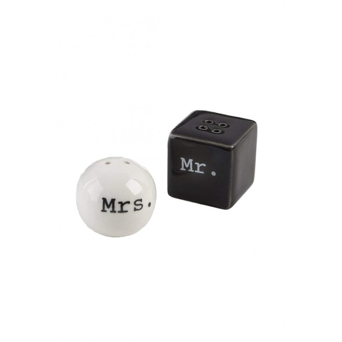 Set 2 solnite ceramice Geometric Mr. & Mrs., sare si piper, alb/negru [1]