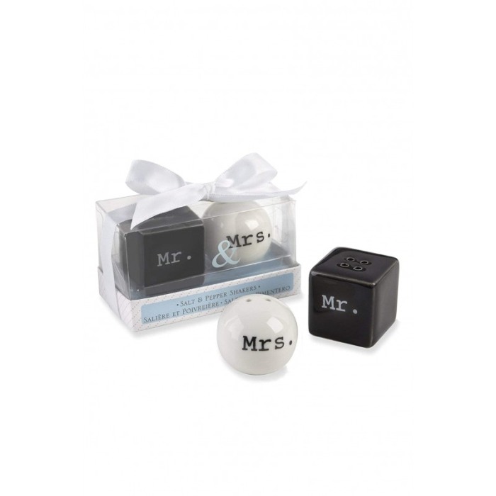 Set 2 solnite ceramice Geometric Mr. & Mrs., sare si piper, alb/negru [5]
