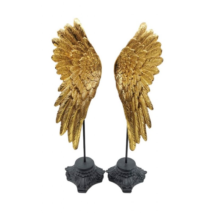 Set 2 statuete Golden Wings, create manual din rasina, design aripi, negru/ auriu, 44x13 cm [7]